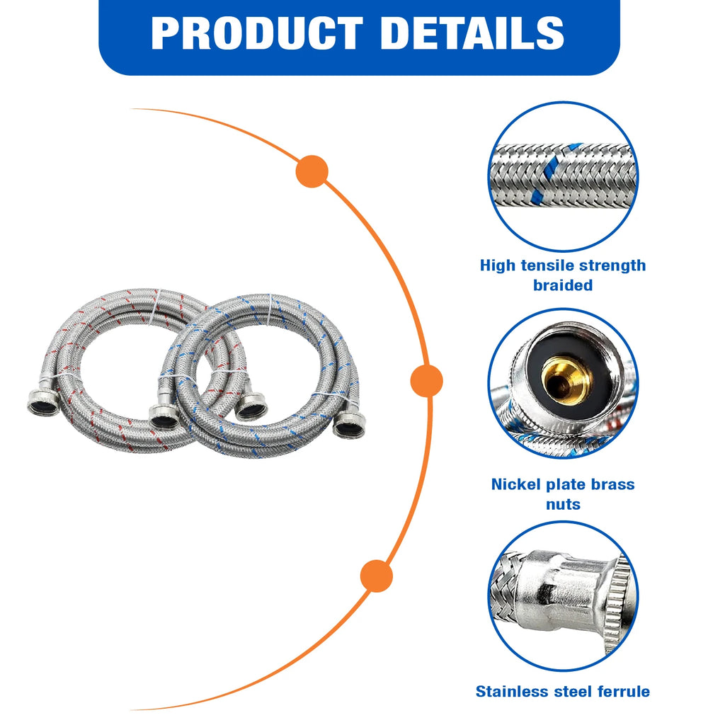 KING SMART 6 ft Braided Washing Machine Hose