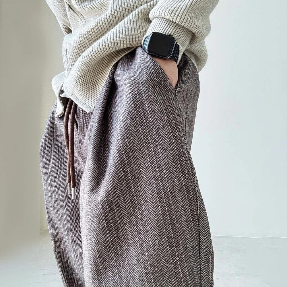 Men's Wide-Leg Drawstring Streetwear Pants