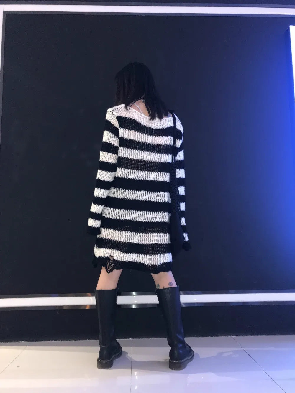 Karrram Punk Gothic Sweater Emo Tops E-girls Mall Goth Pullovers Y2k Harajuku Grunge Clothes Alt Dark Aesthetic Striped Jumpers Dsers