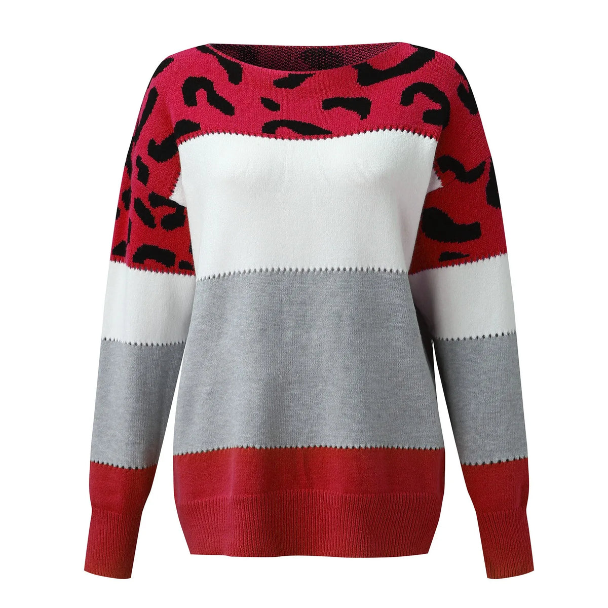 Women Sweaters Contrast Leopard Color Pullovers Loose Autumn Winter Long Sleeve Sweater Jumper Pull Femme Knitwear Oversized Dsers