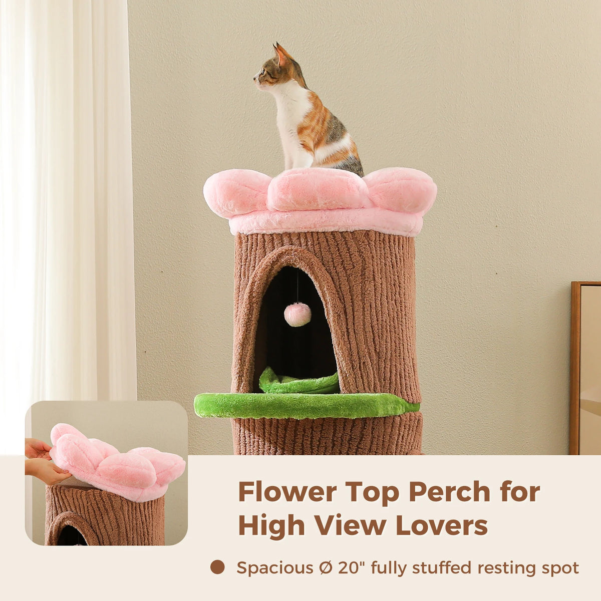 Large Cat Tree with Multiple Condos & Flower Bed