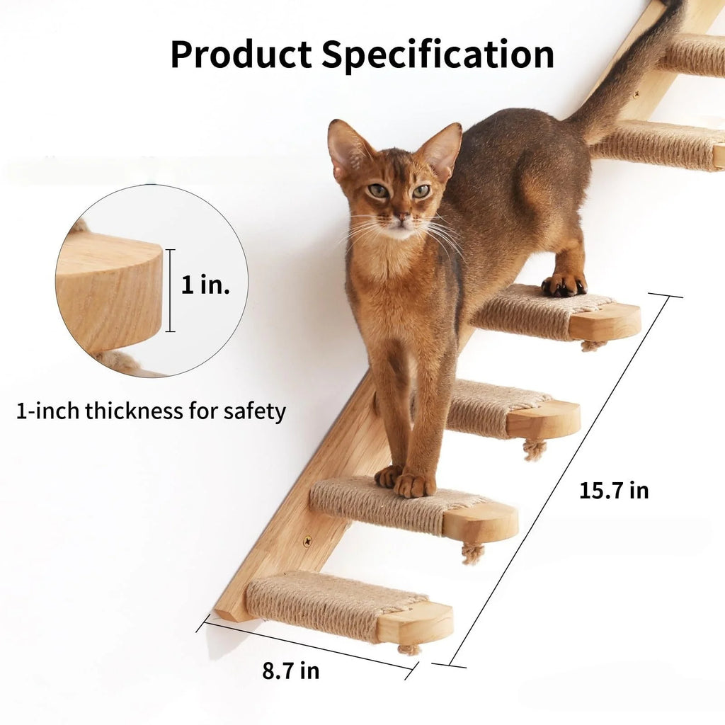 Wall-Mounted Wooden Cat Climbing Stairs