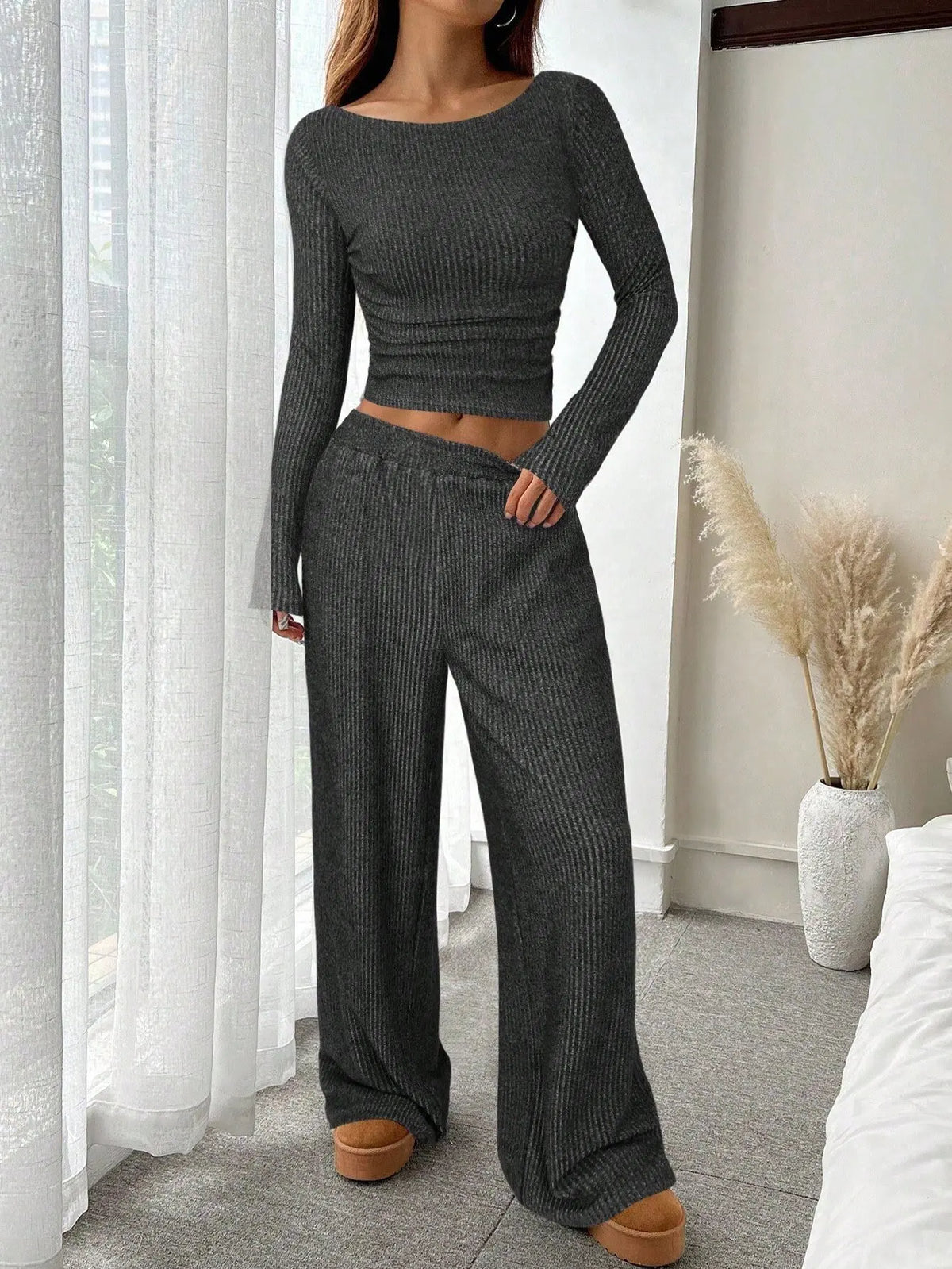Solid Pullover Top & Pants Set
