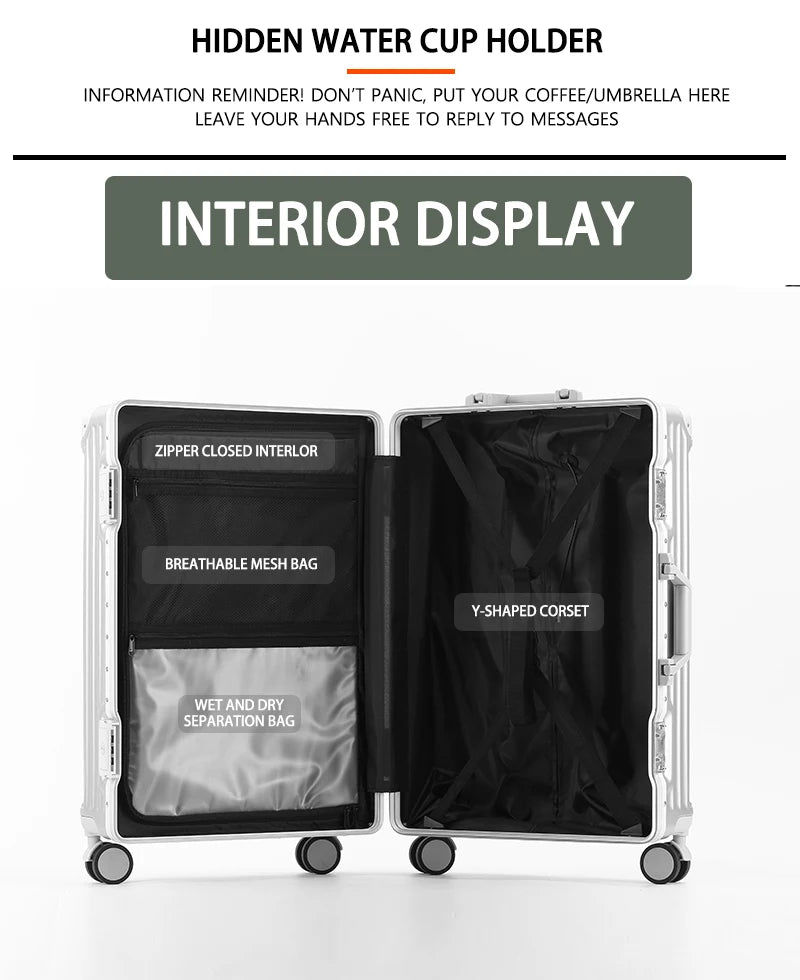 BunnyFly Suitcase Travel Suitcase Men Women 20 Carry-On Luggage Women PC Aluminum Frame Trolley Case TSA Password Lock Whispering Desires Shoppe