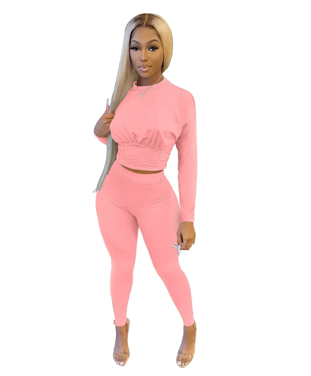 Women's Solid-Color Two-Piece Casual Outfit
