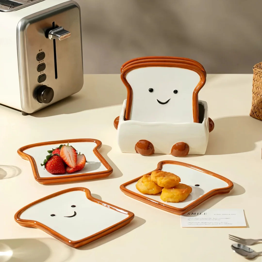 Toast-Design Ceramic Tableware with Storage Box