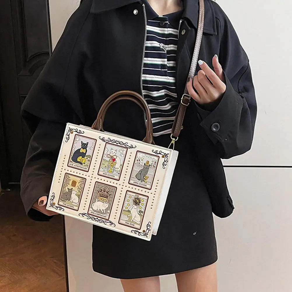 Cat Tarot Print PU Handbag