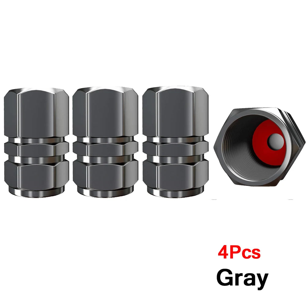 Aluminum Tire Valve Caps with Rubber Seals – Set of 4