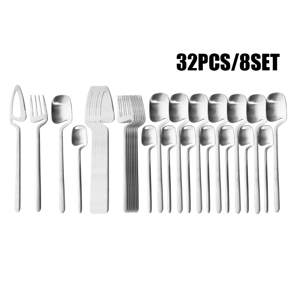 JANKNG Matte Stainless Steel Flatware — 32 Pieces