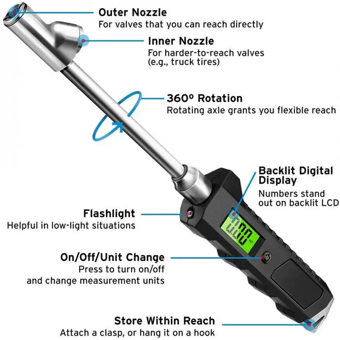 Digital Dual-Head Tire Pressure Gauge – 230 PSI