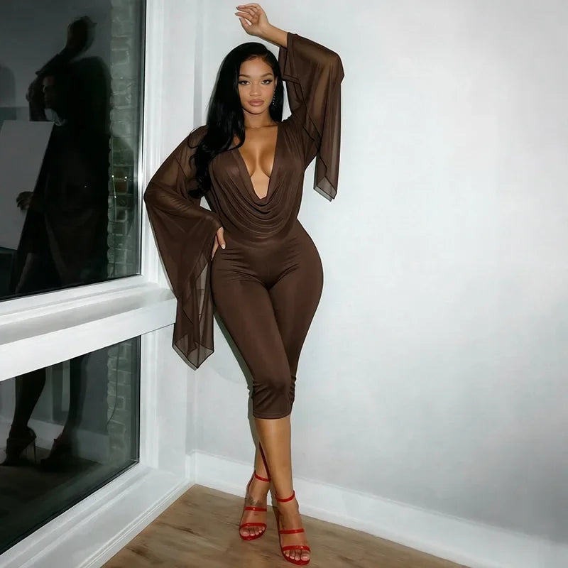 Women's Draped V-Neck Crop Top and Capri Set