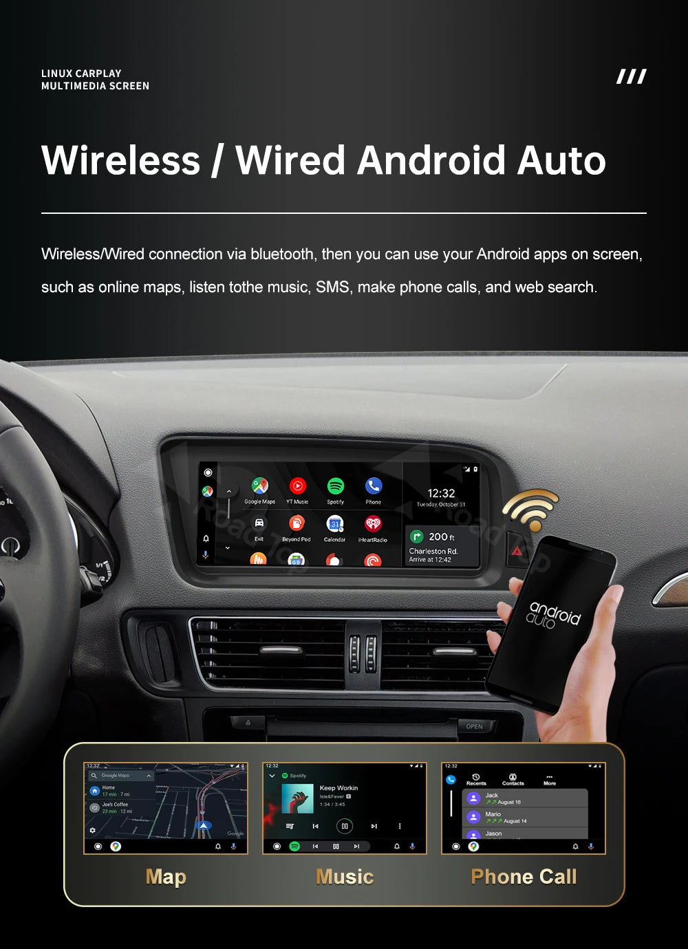 Road Top CarPlay Display for Audi Q5 2009–2017