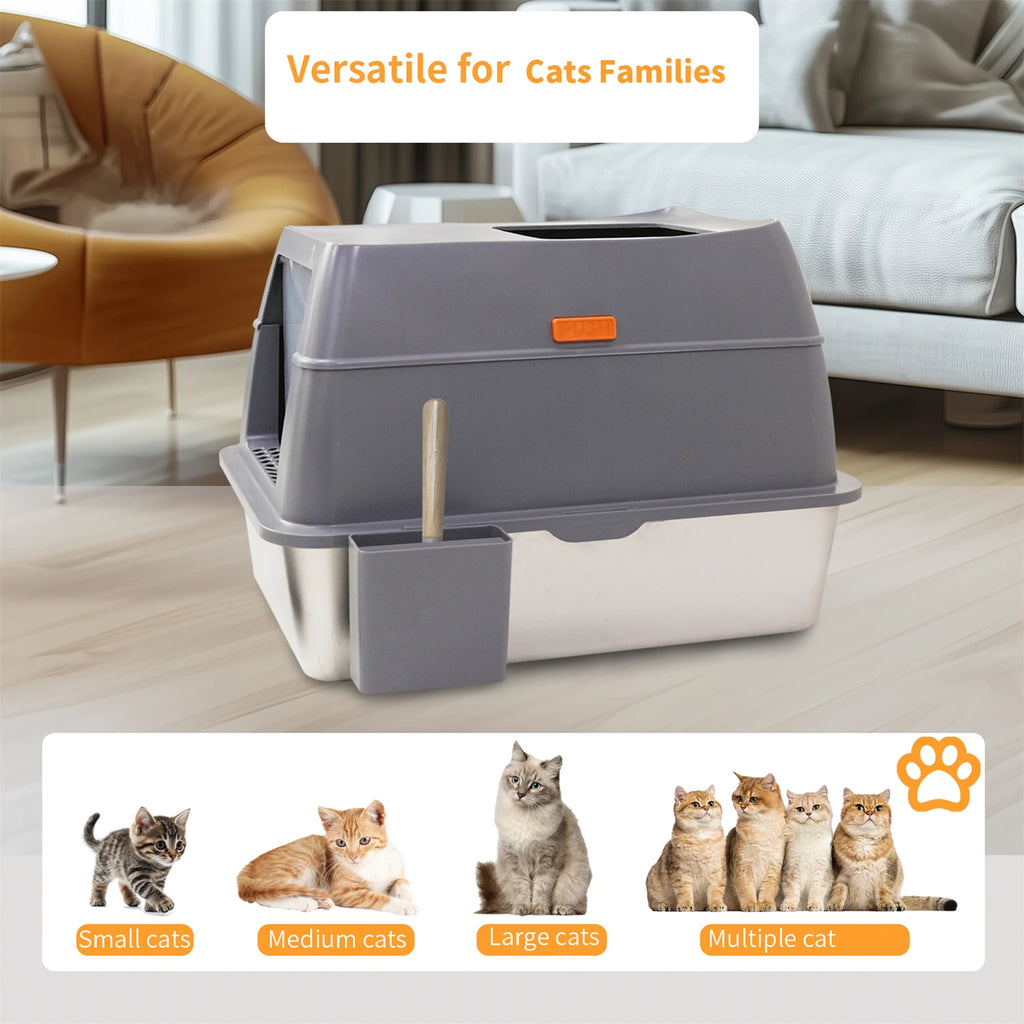 Enclosed Stainless Steel & ABS Cat Litter Box