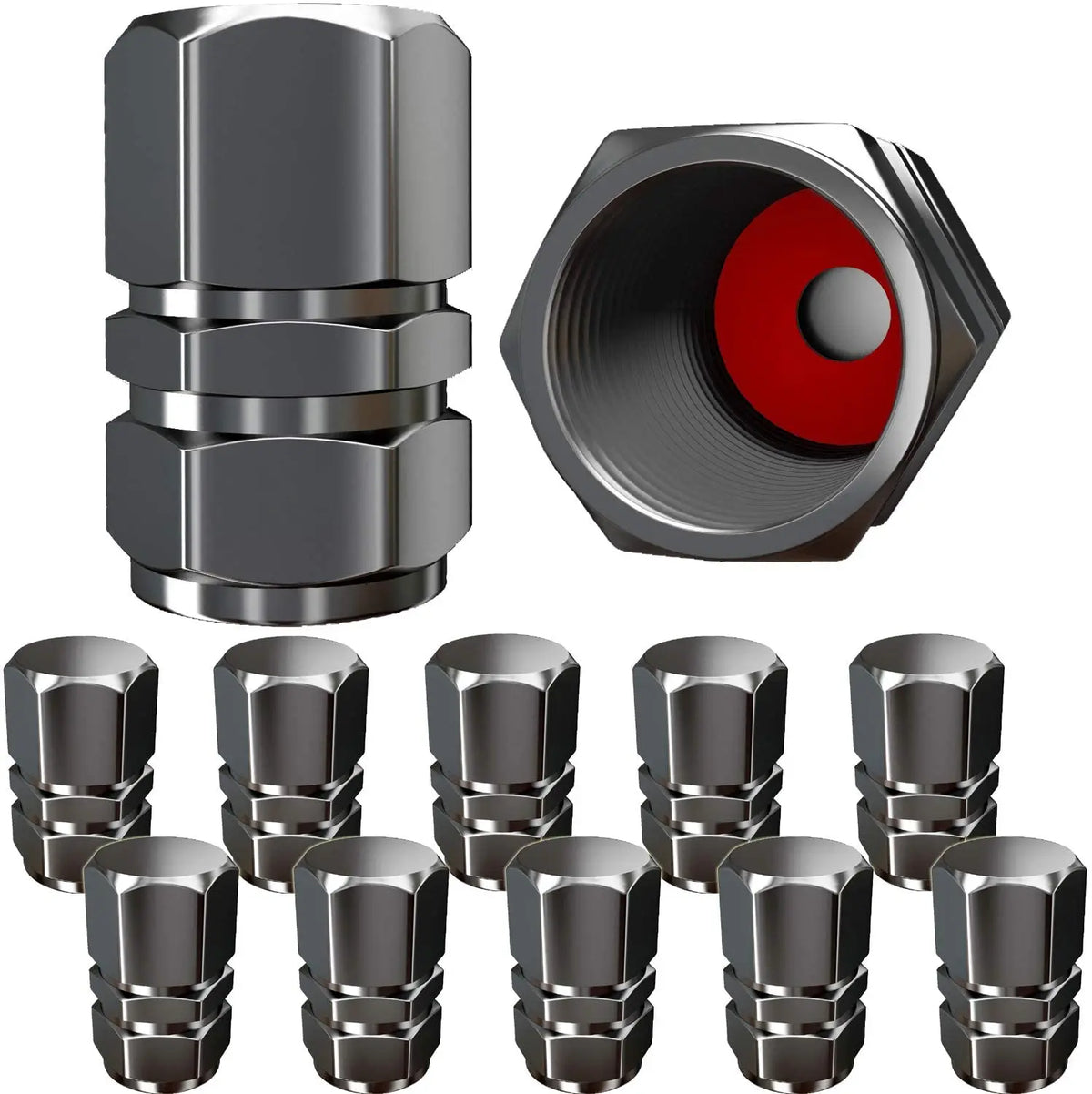 Aluminum Tire Valve Caps with Rubber Seals – Set of 4