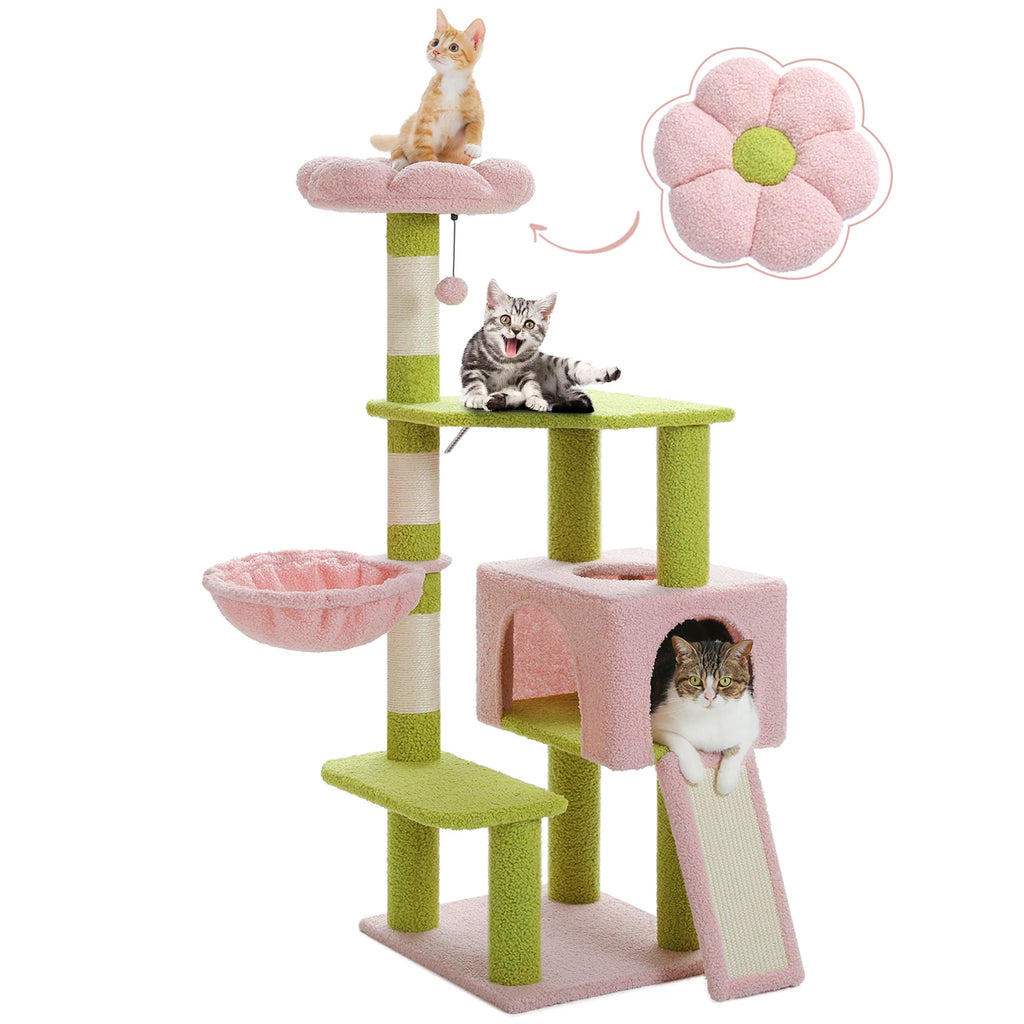 120cm Flower Cat Tree with Ramp & Hammock