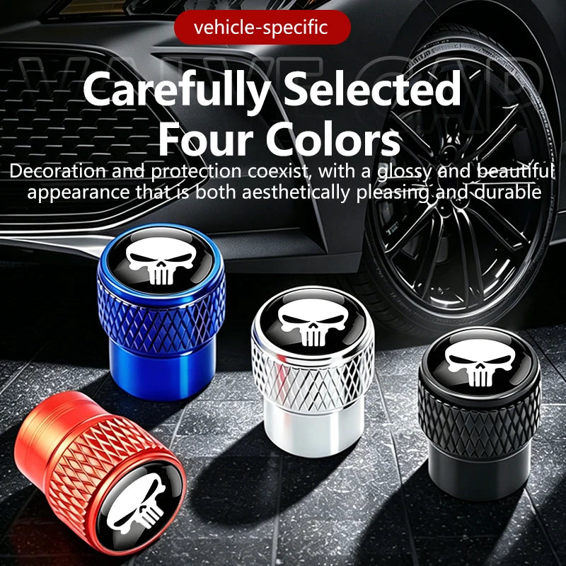 Metal Skull-Design Tire Valve Caps – Set of 4