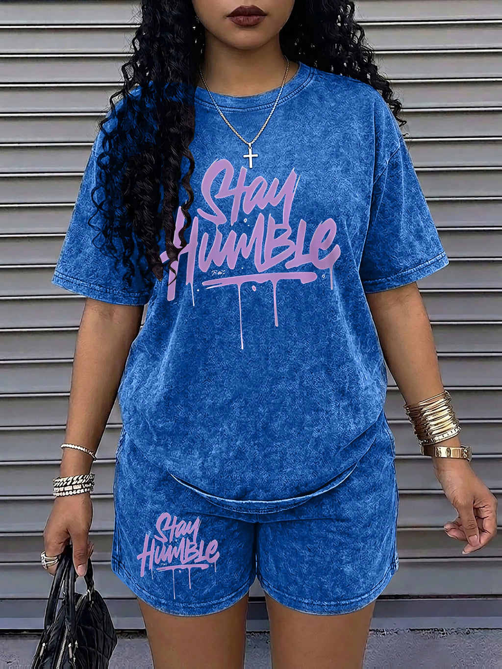 Women's Letter-Print Tee and Shorts Set