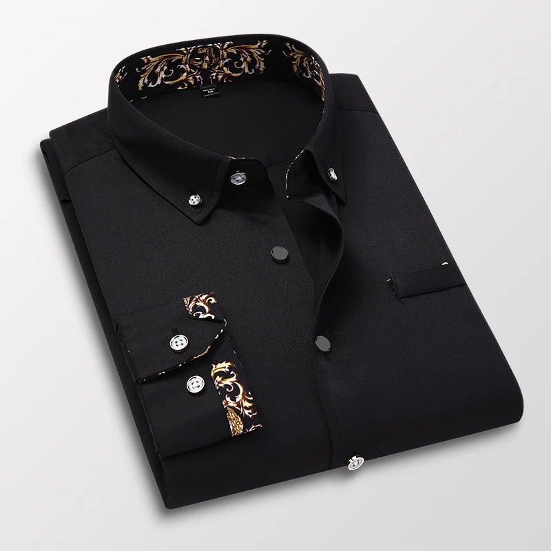 Men's Long-Sleeve Smart Casual Button-Up Shirt