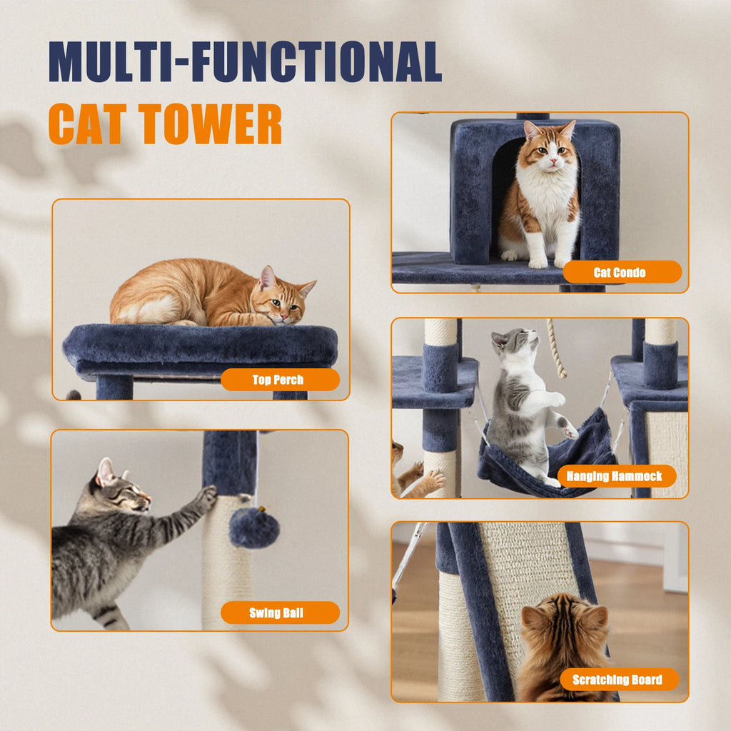 MCQ 63IN Cat Tree Tower Natural Sisal Scratching Posts Multi Level Cat Climbing Tower with Condo Pet House for Indoor Cats Whispering Desires Shoppe