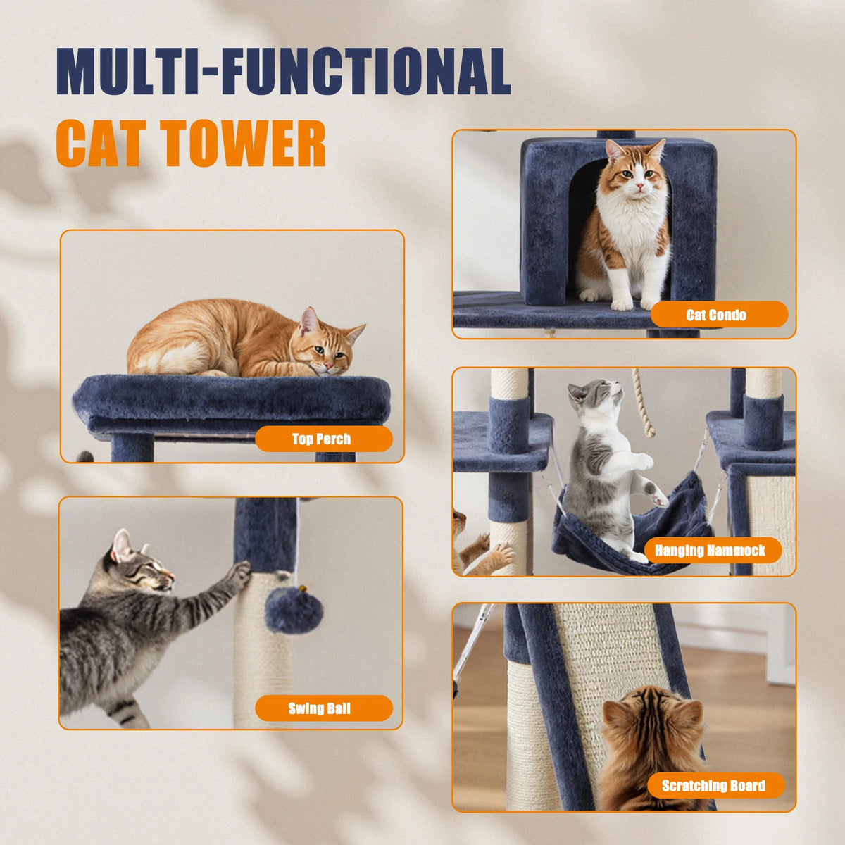 MCQ 63IN Cat Tree Tower Natural Sisal Scratching Posts Multi Level Cat Climbing Tower with Condo Pet House for Indoor Cats Whispering Desires Shoppe