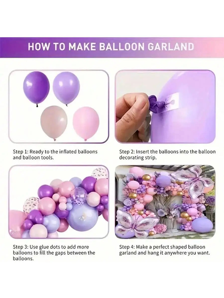 Purple Butterfly Balloon Garland Kit, 172 Pieces