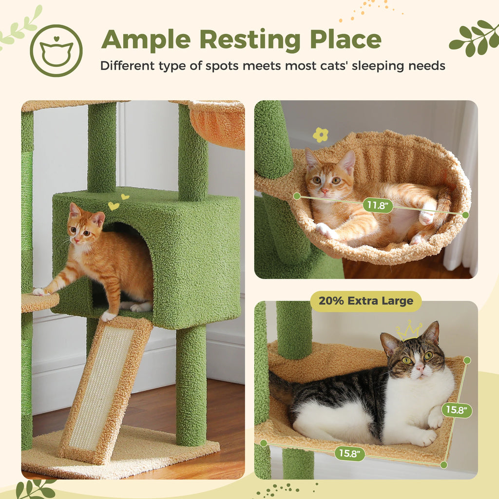 Cactus Cat Tree Floor to Ceiling Cat Tower Adjustable Height with Cat Condo Cozy Hammock and Scratching Post Tall Activity Tree Whispering Desires Shoppe
