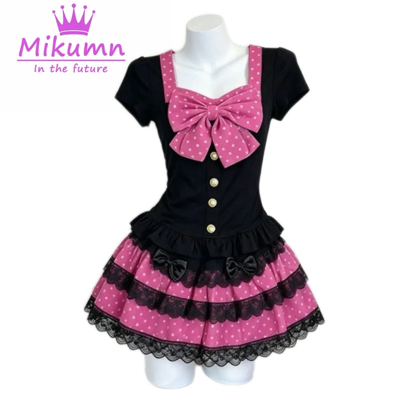 Women's Bow Top and Tiered Mini Skirt — Separates or Set