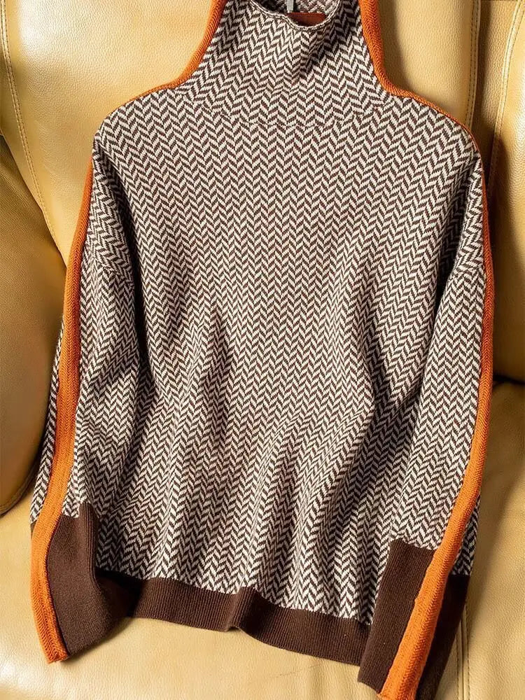 Women's Contrast-Color High-Neck Sweater