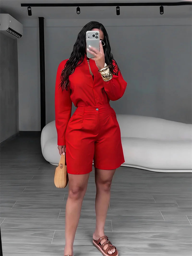 Women's Long-Sleeve Shirt and Shorts Set