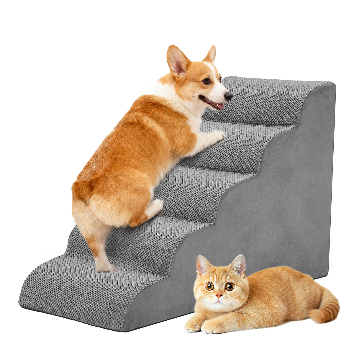 JHK 3-5 Step High-Density Foam Dog Stairs Ramp for Small Dogs Curved Pet Dog Steps Indoor Non-Slip Pet Ladder Ramp Stairs Whispering Desires Shoppe