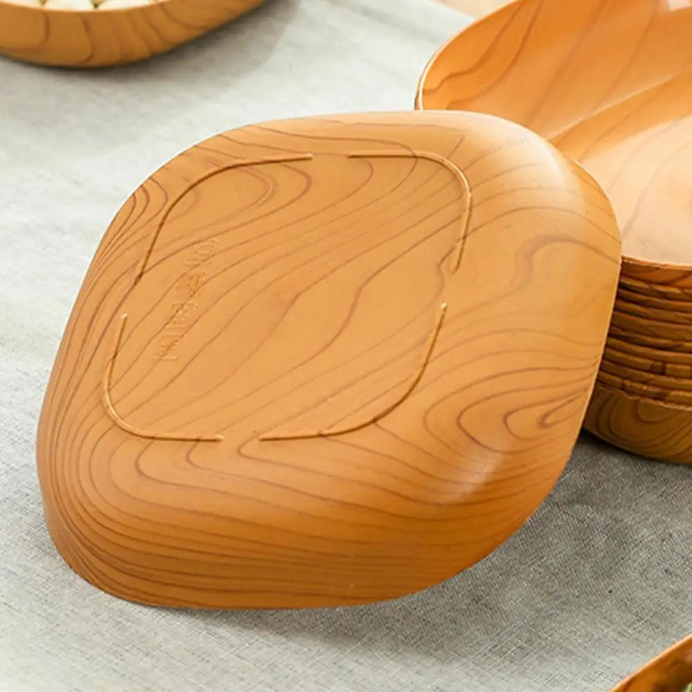 Wood-Grain PP Square Plates — Assorted Packs