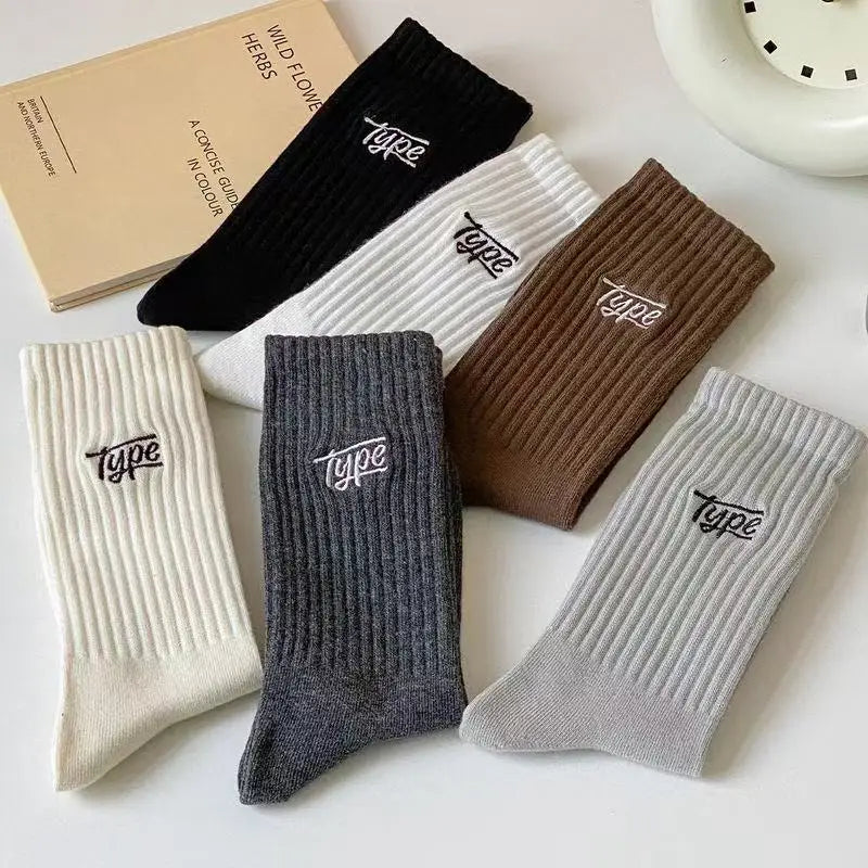6 pairs of mid length socks for men versatile in all seasons sweat absorbing letter sports simple  comfortable casual socks Whispering Desires Shoppe