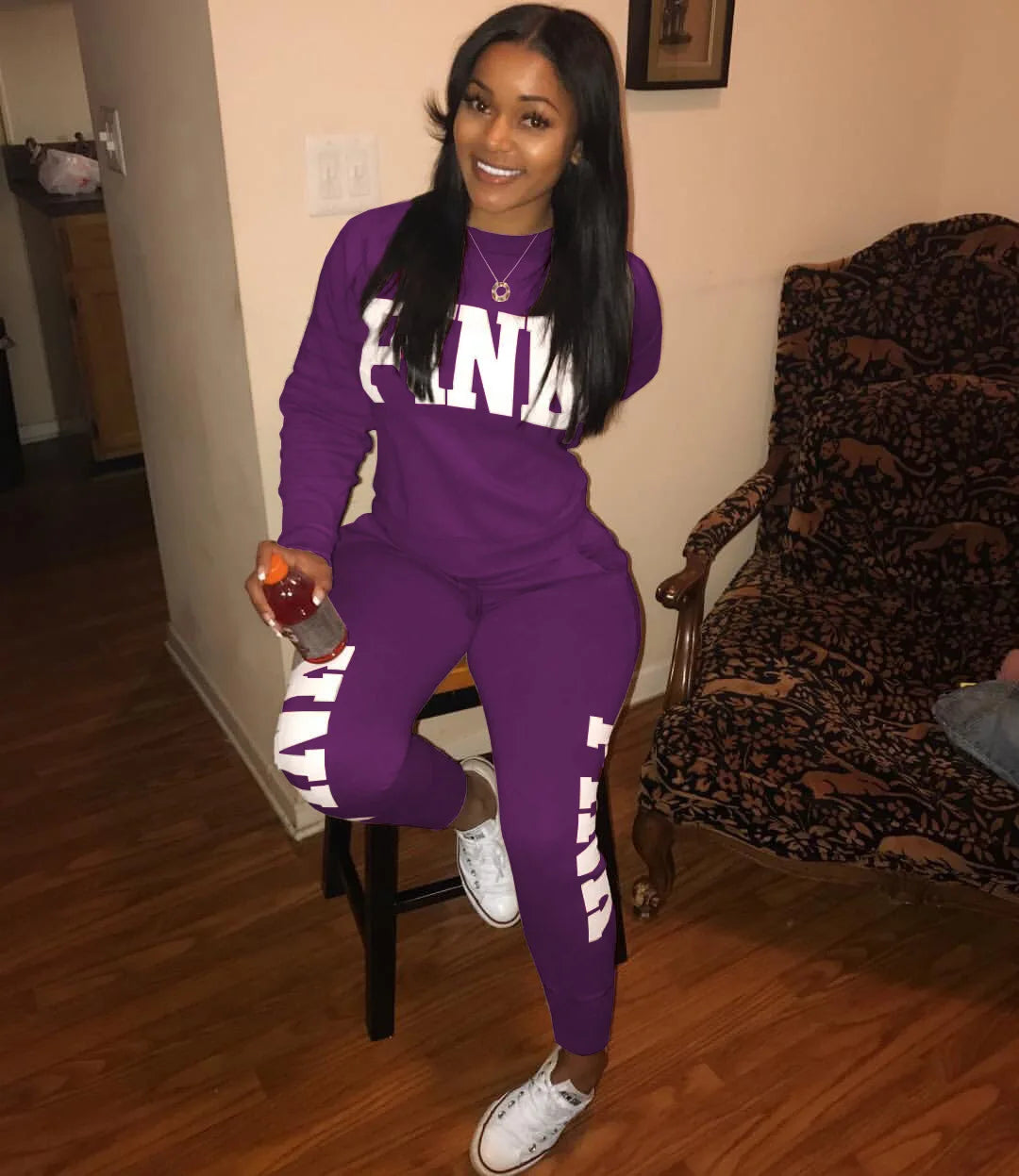 Women's Letter-Print Two-Piece Active-Casual Outfit