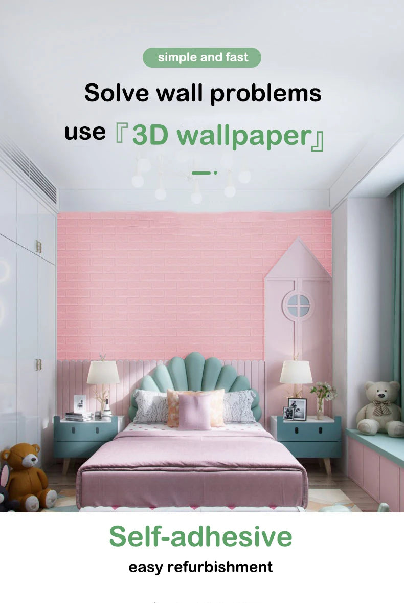 3D Brick-Style Self-Adhesive Wallpaper Roll
