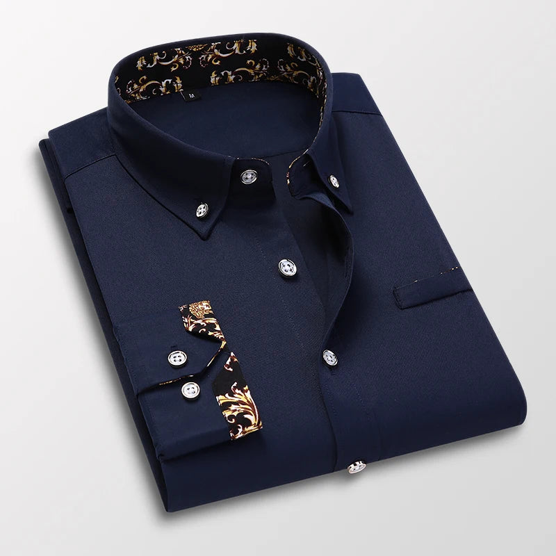Men's Long-Sleeve Smart Casual Button-Up Shirt