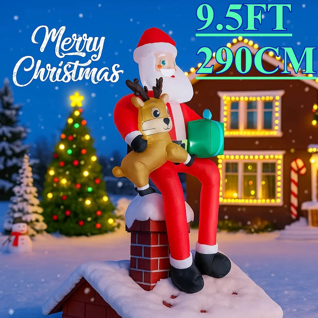 9.5 ft Inflatable Santa & Reindeer Christmas Yard Decoration