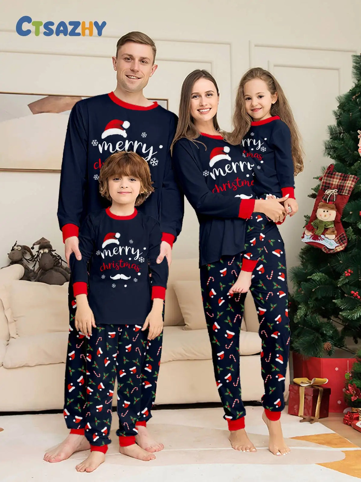 Navy Santa Hat & Candy Cane Family Pajamas