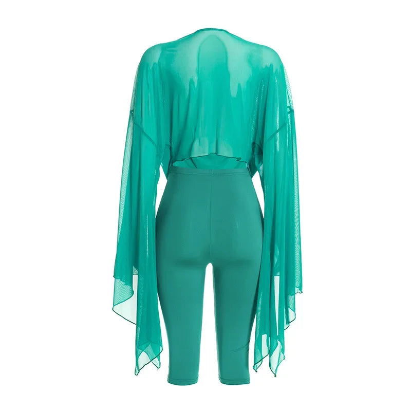 Women's Draped V-Neck Crop Top and Capri Set