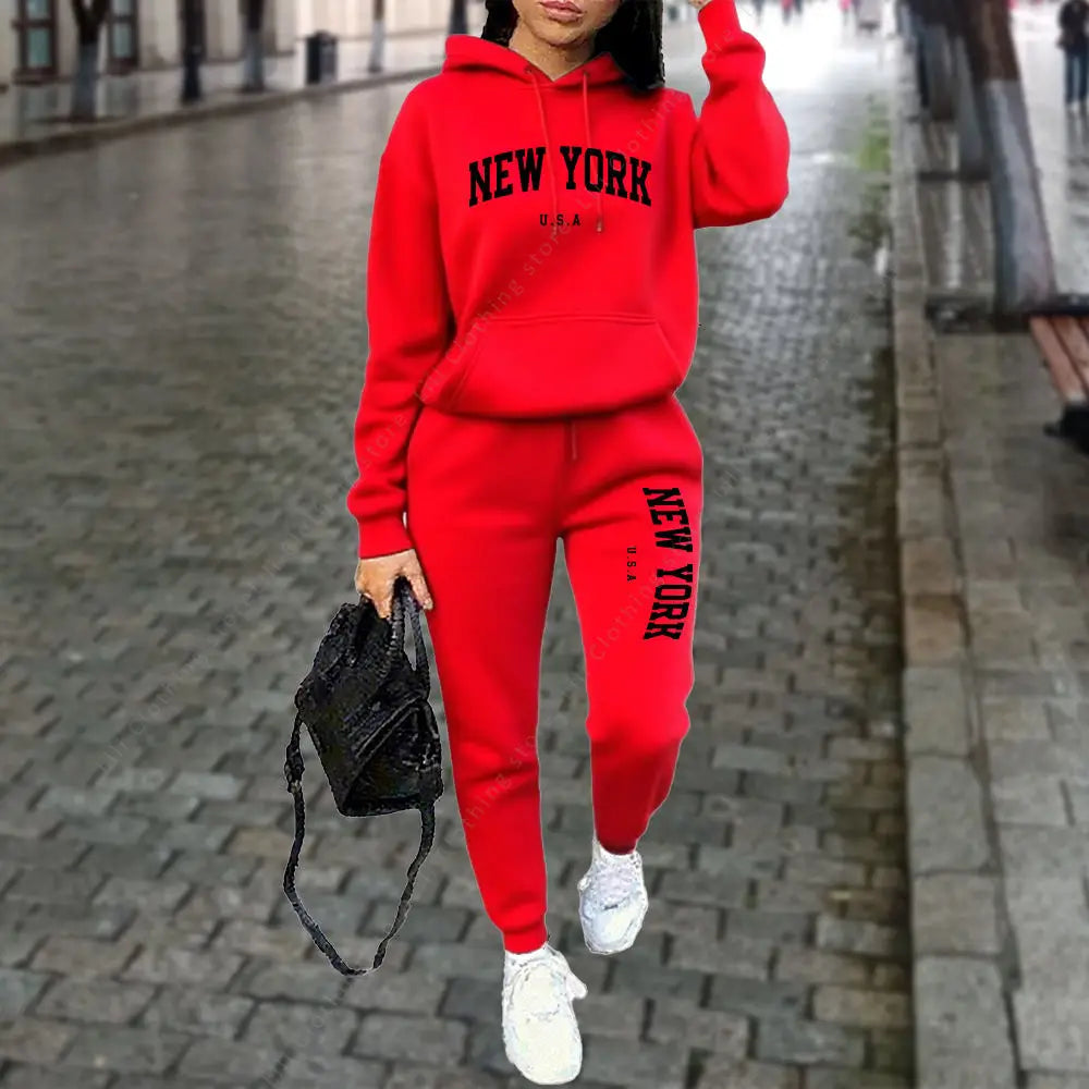 Women's New York Print Hoodie and Pants Set