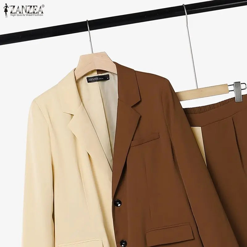 ZANZEA Patchwork Blouse and Pants Set