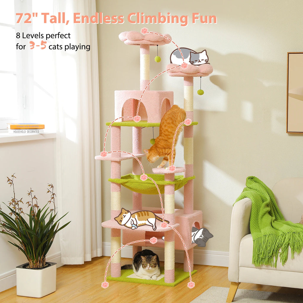 184cm Cat Tree with Hammock, Condo & Scratching Posts