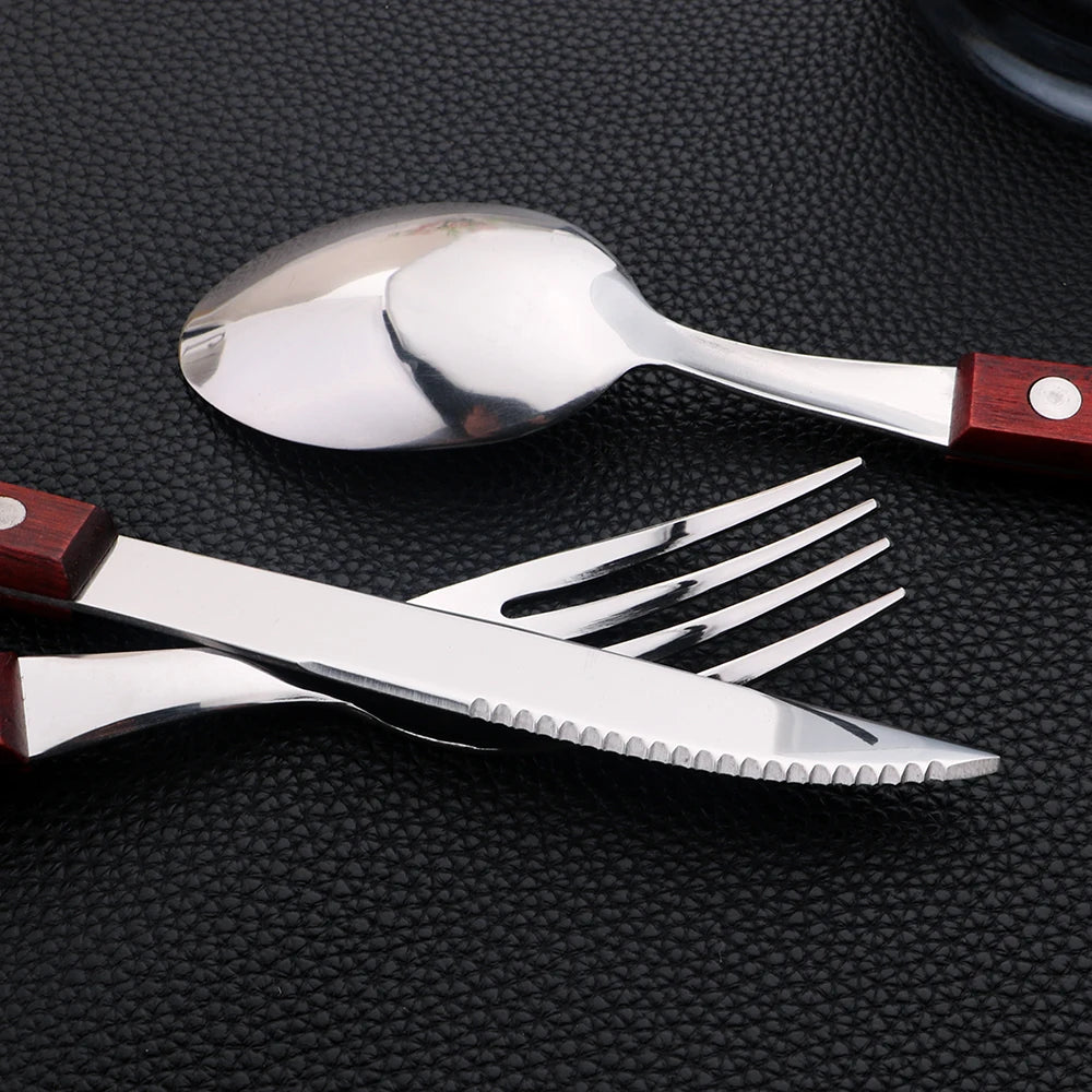 AJOYOUS Wood-Handle Flatware — 24 Pieces