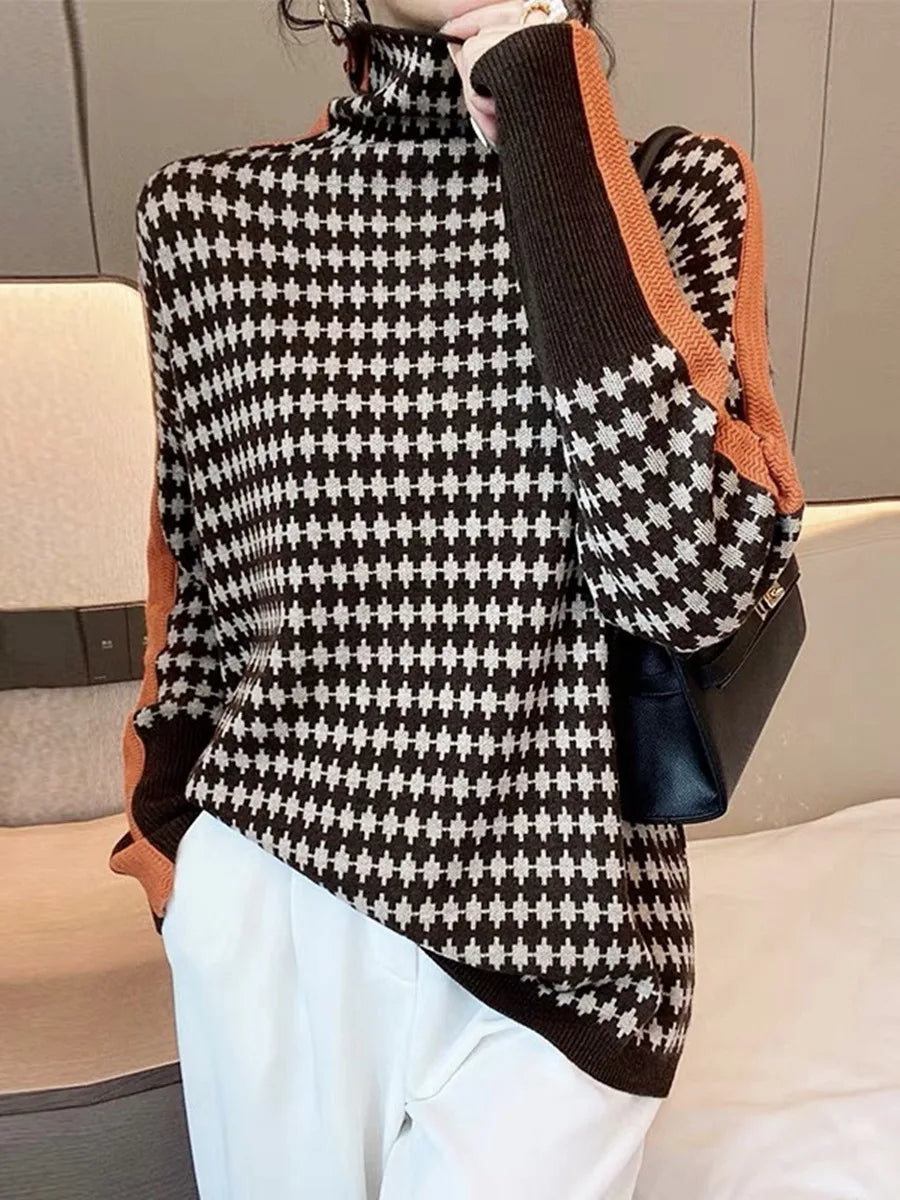 Women's Contrast-Color High-Neck Sweater