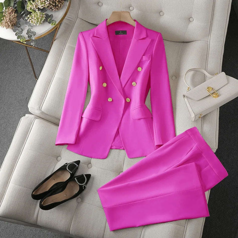 Women's Double-Breasted Blazer and Wide-Leg Pants Set