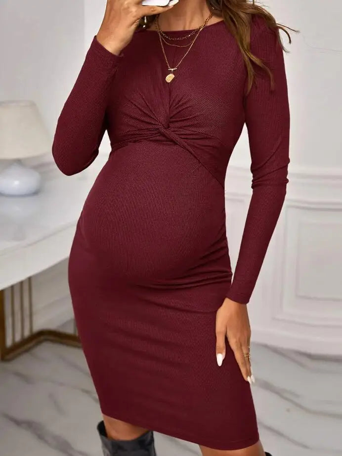 Long-Sleeve Fitted Maternity Dress