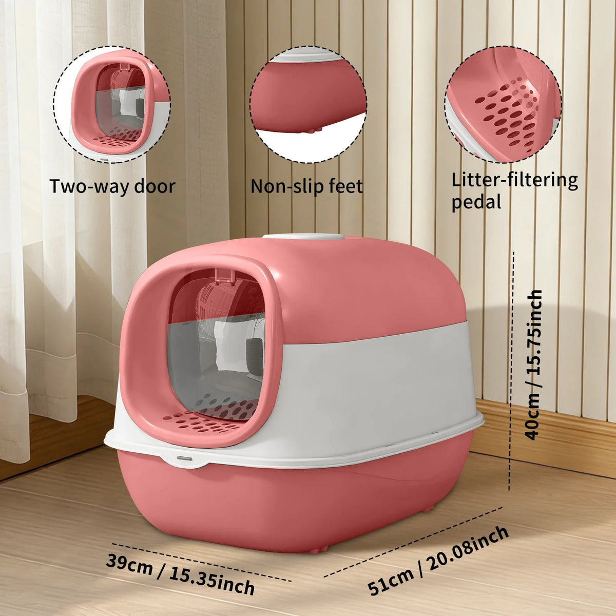 Switchable Open/Semi-Enclosed Cat Litter Box, Extra Large Jumbo Size for Multi-Cat Households, Splash-Proof and Anti-Tracking, Dual-Mode Over-the-Top Litter Pan, Low-Entry for Easy Cleaning, Suitable for Cats of Different Siz Whispering Desires Shoppe