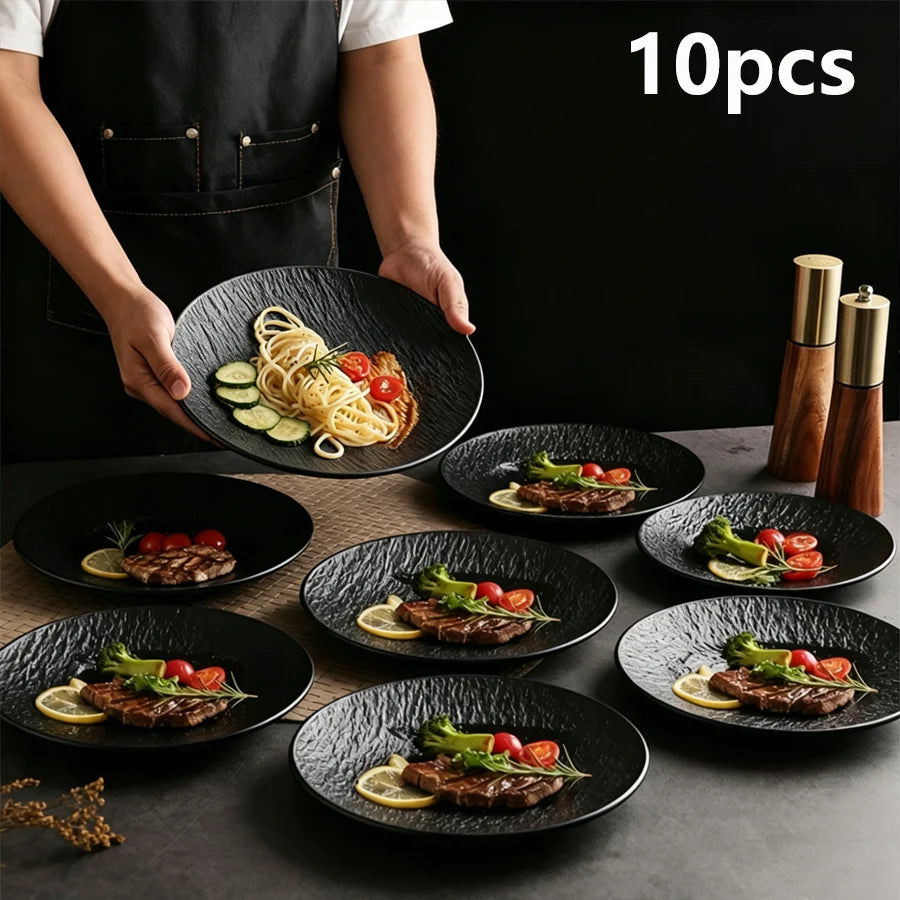 Rock-Textured Plastic Plates — 10 Pieces