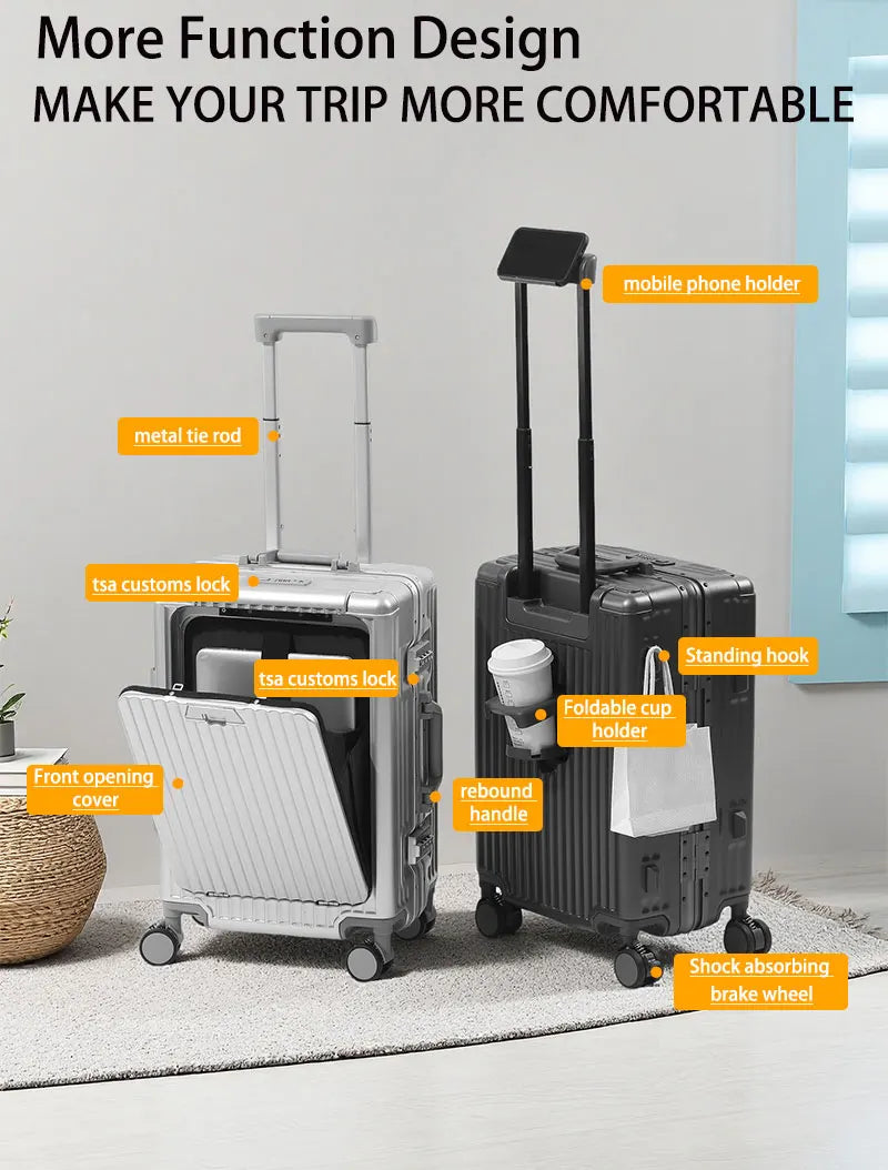 BunyFly Aluminum Frame Boarding Laptop Trolley Case 20 Inch Front Opening  Suitcase Cabin Luggage Bag Whispering Desires Shoppe