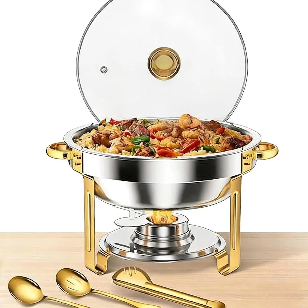 Round Chafing Dishes with Glass Lids — 2 or 4 Pack
