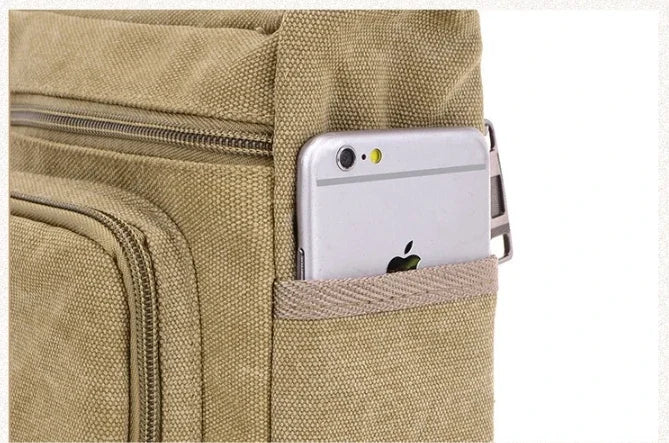 Unisex Canvas Multi-Pocket Crossbody Satchel